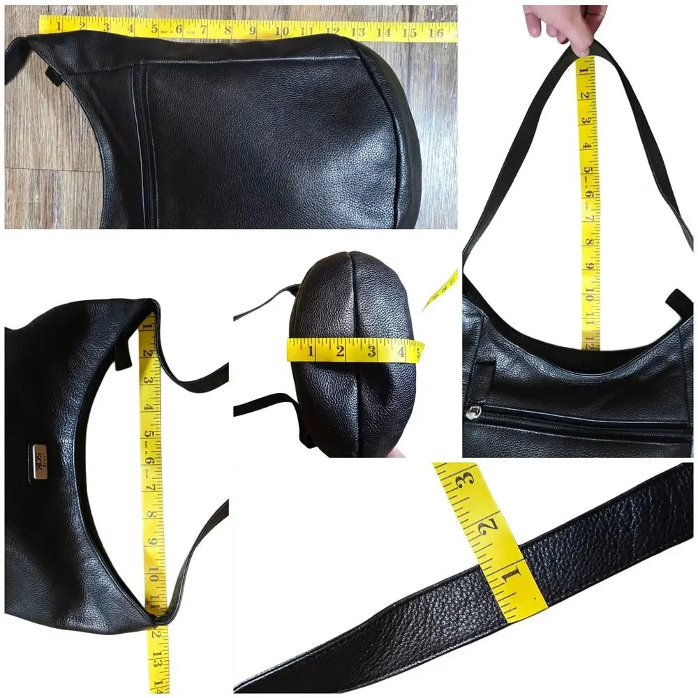 The Sak Hobo Purse Pure Leather Black Pebbled Zip Top Handbag Shoulder Bag